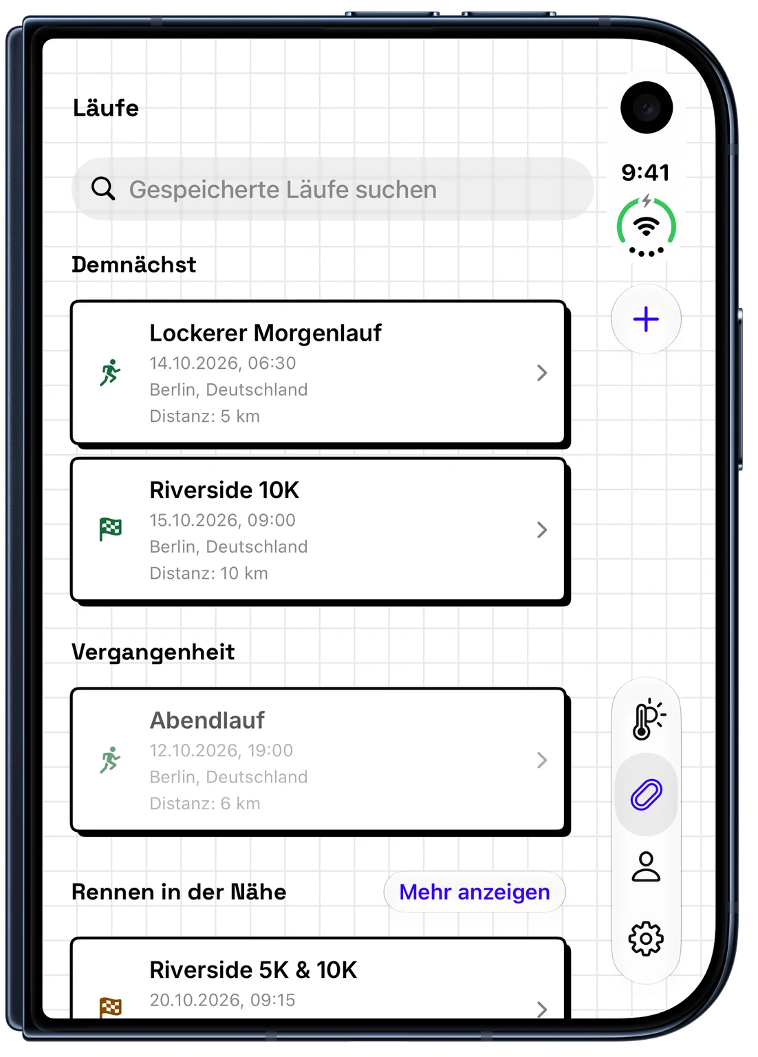 Gespeicherte kommende und vergangene Läufe in WeatherToRun auf dem iPhone (iPhone Duo)