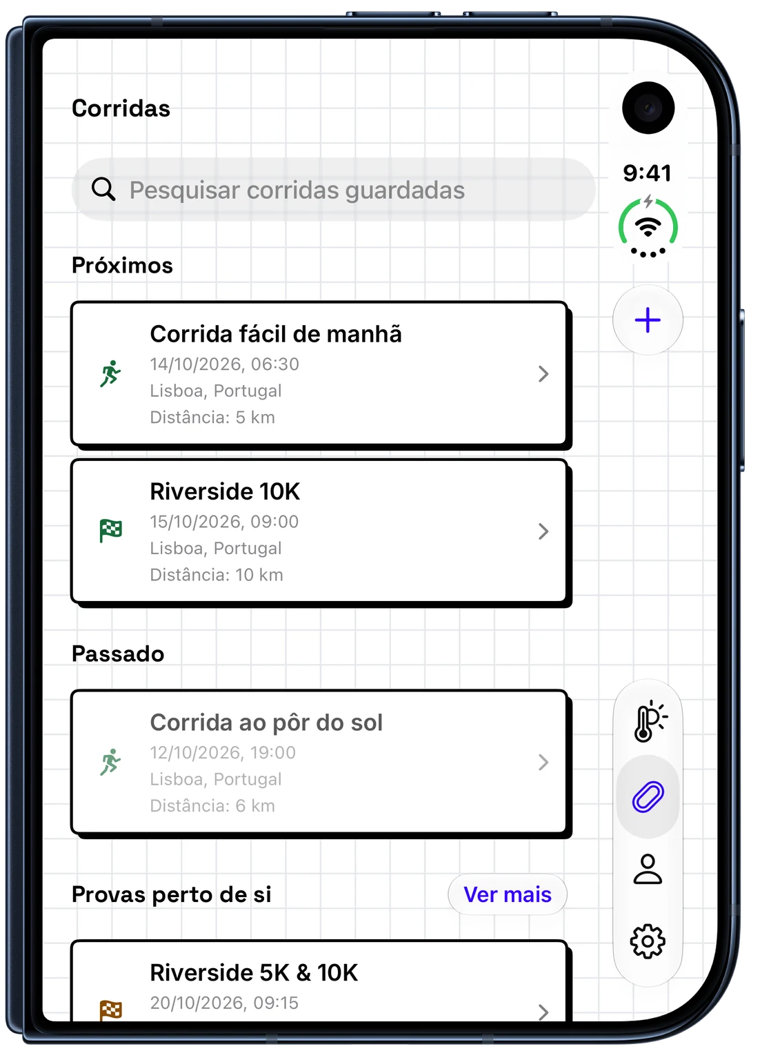 Corridas futuras e anteriores guardadas no WeatherToRun para iPhone (iPhone Duo)