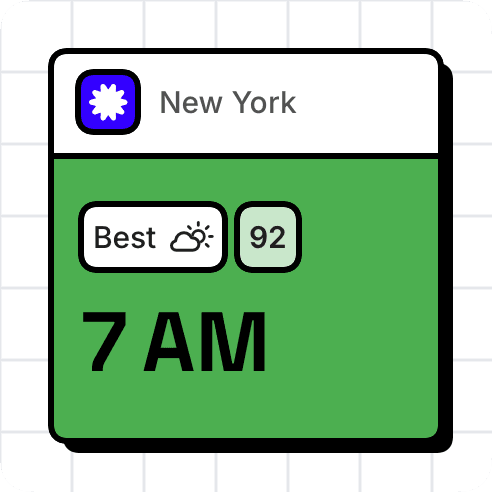 Small WeatherToRun widget showing the best time to run